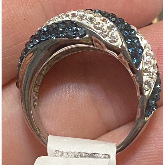 Ring Size 7 Stainless Steel CZ White Blue Women Semi-Precious Stone - Picture 5 of 9